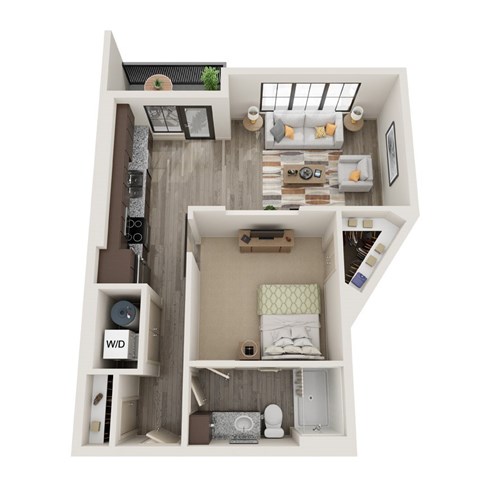 Floor plan for 1 bed, 1 bath, 706 sqft